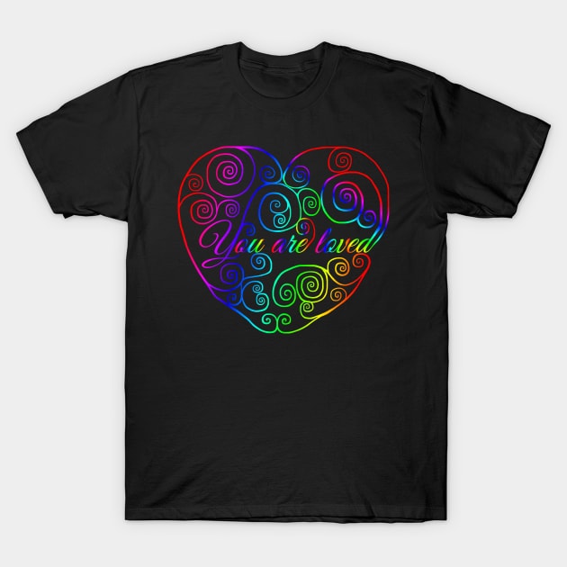 Rainbow You Are Loved Heart T-Shirt by Art by Deborah Camp